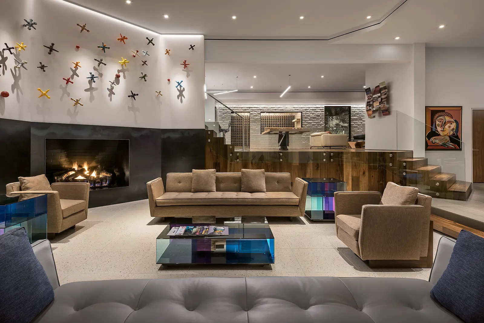 Modern living room with fireplace