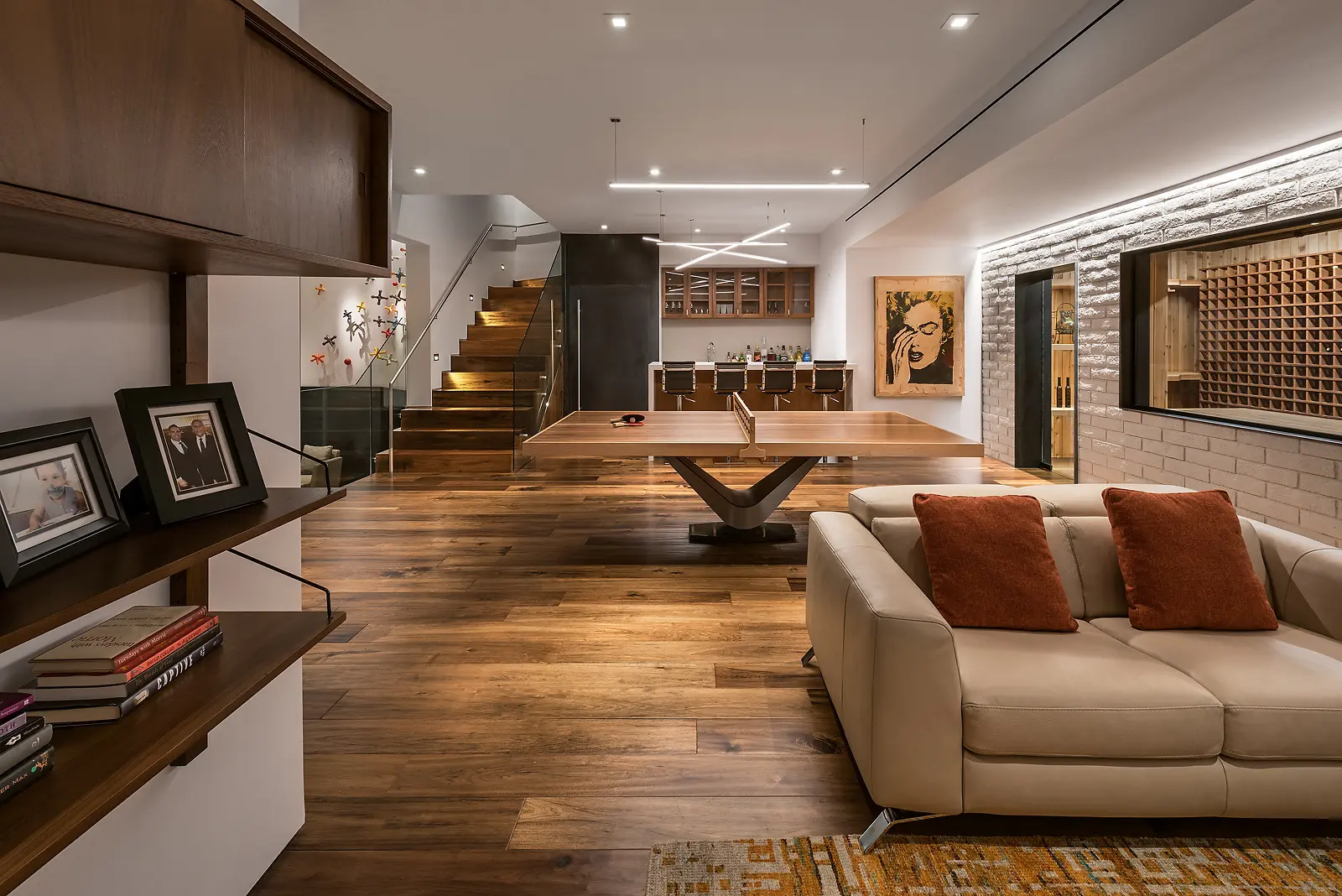 Cozy seating area with art on walls