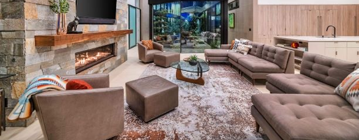 Modern living room with fireplace